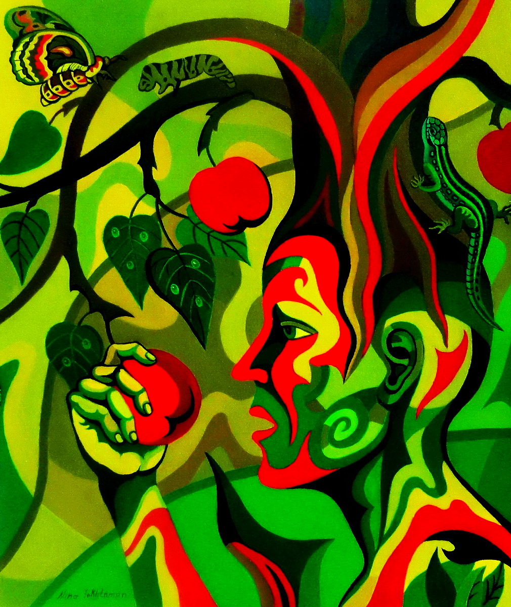 Nina Tokhtaman Valetova, Eve and Tree of Knowledge, acrylic painting, 61 cm x 76 cm, 2013.jpg