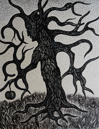 Old Apple Tree, ink on paper, 2019
